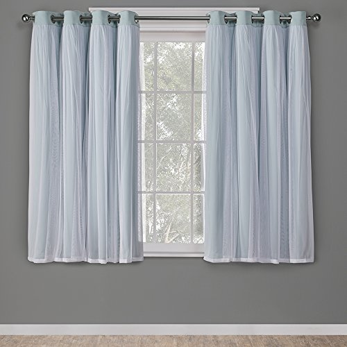 TOWN & COUNTRY LUXE Talia Double Layer Indoor Curtains, Sheer and Room Darkening Blackout, Grommet Top, Energy Efficient, 2-Pack Set, 52x63, Aqua