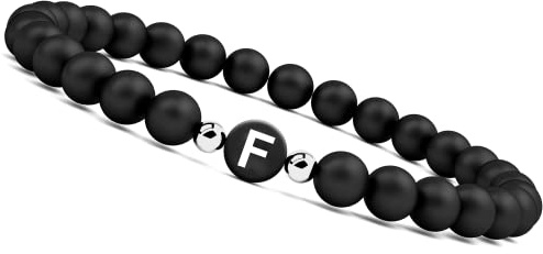 Good.Designs armband med bokstav för 2 I pärlor partnerarmband för herr och dam I Onyx par armband med gravyr I personligt pärlarmband svart