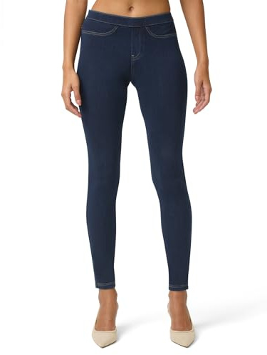 No nonsense Women's Classic Denim Leggings with Real Back Pockets, Elastic Waist, High Waisted - Stretchy & Trendy Jeans - Dark Denim - 2X