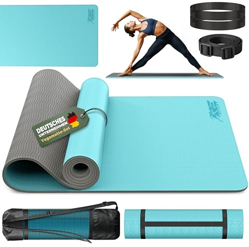 RE:SPORT Esterilla de Yoga, Pilates Antideslizante | Colchoneta de Gimnasia | Alfombrilla de Fitness y Deporte con Correa | 183 x 61 cm x 0,6 cm