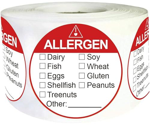 Allergen Allergy Warning Labels Sticker 2 Inch Fluorescent Red Adhesive Allergies Stickers Food Rotation Labels Food Allergy Warning Circle Dots Label for Grocery Stores,Food Packaging 500 Pcs