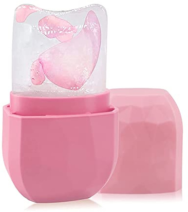 Ice Roller and Gua Sha Face Massage Set With Reusable Silicone Mold for Beauty (Pink)