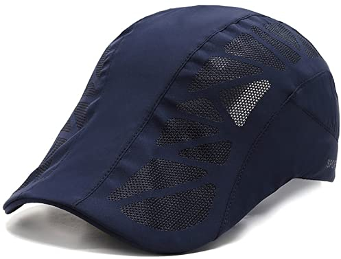 Baynetin Ajustable Boinas Hombre Unisex de Gorras Plana, Verano Quick-Drying Secado Rápido Malla Transpirable Gorras Planas Gorras Trucker (Marina)