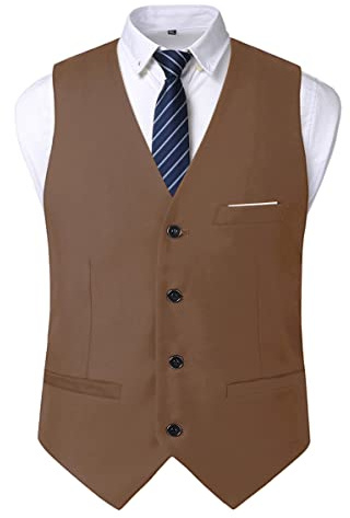 Oralidera Gilet da Abito da Uomo Formale da Cerimonia Nuziale da Uomo Slim Fit Gilet a Spina di Pesce Abito Abito Gilet (Caffè, L)