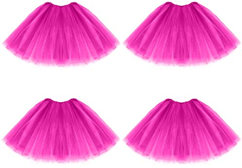 Geebuzz 4 Pack Women's Tutu Skirts Classic 4 Layered Elastic Ballet Dance Runner Tuller Tutu Skirt for Birthday Party Costume (4pack-Rose Red)