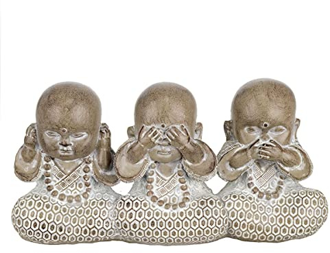 ROCKING GIFTS Figura decorativa 3 monaci buddisti Buddha non vede nessun sentimento parlare, resina marrone e bianca, decorazione orientale elegante, 18 cm