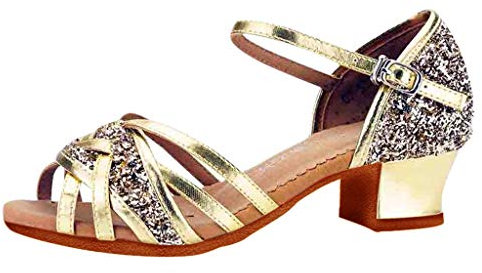 11 Kids Tango Latin Dance Shoes Sandals -Girls Ballroom Dance Shoes Glitter Latin Salsa Shoes for Kids 1#Gold