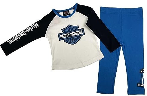 Harley-Davidson Little Girls' Rib Knit Toddler Long Sleeve Tee & Pant Set (2/3T) White