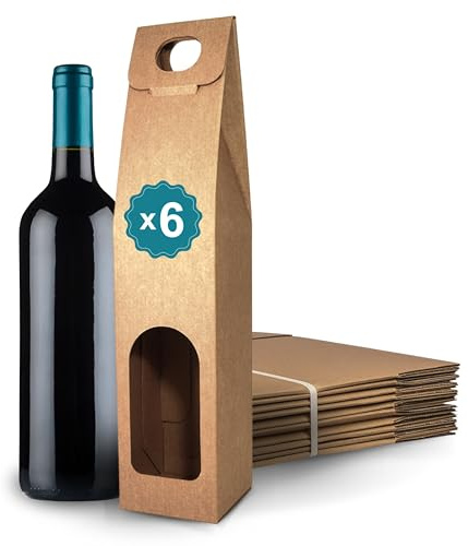 6 scatole di cartone marrone vuote per 1 bottiglia di vino 8,5 x 8,5 x 39 cm | Scatole per regalo e imballaggio di vino | Valigie di vino per regalo: Pasqua, Compleanno, Natale
