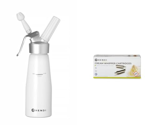 HENDI Sahnespender, Inklusive Set aus 3 Polypropylen Spritztüllen und Reinigungsbürste & Sahnekapseln, Stückzahl: 50