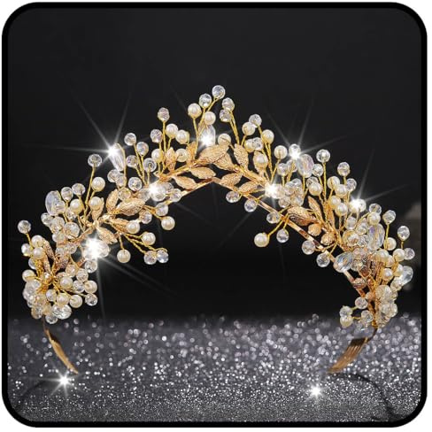 Handcess Diadème de mariage - Couronne dorée avec strass - Bandeau de princesse - Bijou de tête de mariée - Pour femme et fille