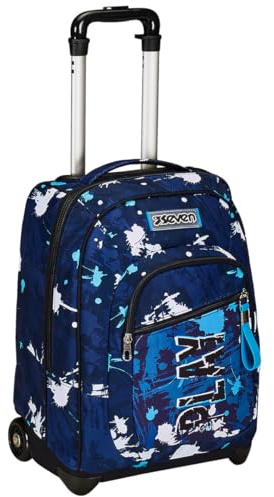 Seven Trolley Fixe, SpottyBlue, 2 en 1, Double Usage, Trolley et Sac à dos, Sac à dos d'école de voyage, enfant garçon, bleu, Taglia unica, Scolaire