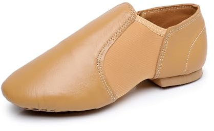 Dam jazzdansskor mjuk botten övningsskor elastisk yoga balettskor läder dansskor, 34-42EU, Brun, 35.5 EU