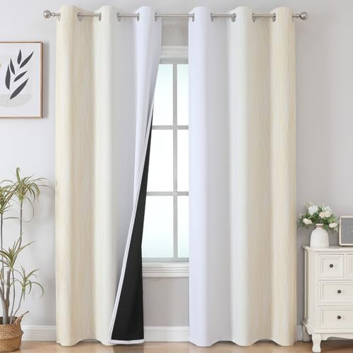 VEHEDE Ombre Farbverlauf Verdunklungsvorhänge Schlafzimmer Gardinen mit Ösen, Blickdichte Vorhänge, Wohnzimmer Modern Thermo Vorhang gegen Kälte, H 214 x B 107 cm, Hellbeige und Weiß, 2er Set