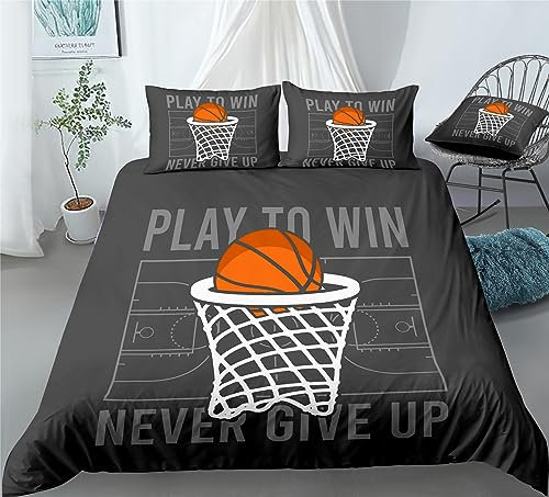 Bettdecke Schießen Sie Basketball Bettwäsche Set Court Action Sports Slam Dunk Design | Mit Weicher Bettdecken+2 Kissenbezügen(3PCS) Oder Laken (4PCS) (B,Double-3PCS)