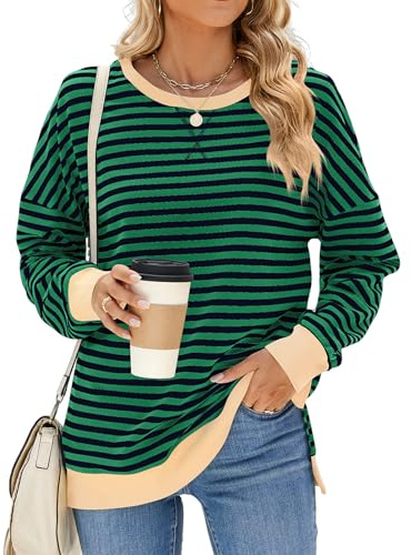 Heersan Felpa da Donna Oversize Pullover a Righe a Maniche Lunghe Y2k Top Girocollo Camicie Casual Autunnali Donna Sport Fitness Outdoor