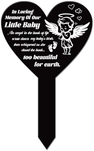 GLOBLELAND Estaca de jardín con forma de corazón con alas de ángel para cementerio, estaca de acrílico para tumba, estaca impermeable de condolencias para patio, cementerio