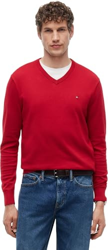 Tommy Hilfiger Jersey Hombre Essential Cotton con Cuello de Pico, Rojo (Medium Red), M