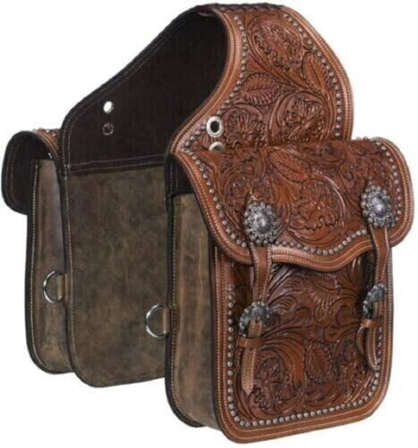 EQUIGEAR Borsa da sella western in pelle per cavalli | Equitazione e corse di barili | Borsa da sella con tracolla regolabile DIMENSIONI: 10 L x 10 W x 3½ A23