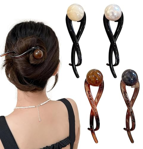 4 Pezzi Banana Clip Capelli, Fermaglio Capelli Donna con Perle, Eleganti Barrettes Fermacapelli Donnas, Twist Vintage Pinza Capelli Donna, Gioielli per Capelli da Donna Fermaglio Antiscivolo