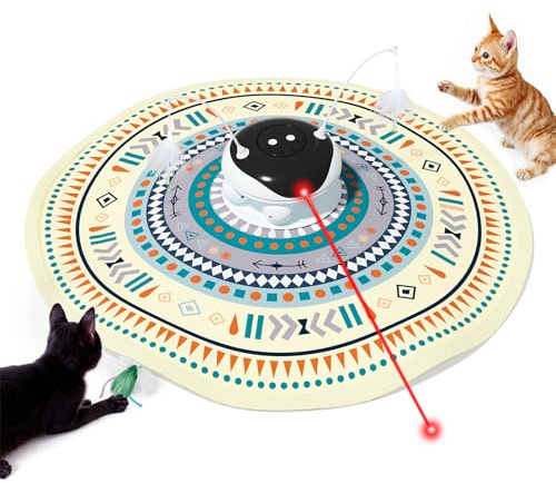 Gardner Pet Jouet Interactif pour Chat 5-en-1 Rechargeable, Beige | Jeu Automatique de Cache-Cache, Plumes Mobiles, Billes Roulantes et Sons d'Oiseaux, Jouet d'Intérieur pour Toutes Races