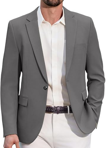COOFANDY Hombres Blazer Sporty Casual Chaqueta 1 Botón Traje Blazer para Hombres Negocios Casual Gris L