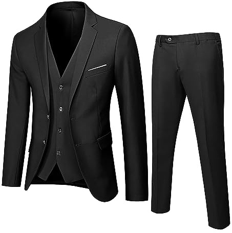 Générique Traje de Tres Piezas Slim Fit para Hombre Conjunto de Boda para Hombre Conjunto Chaqueta Chaleco y Pantalón de Color Liso Adecuado para Bodas Ocasiones Festivas y Banquetes, Negro , XL