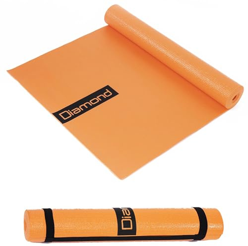 Diamond [Tappetino Yoga in PVC Antiscivolo 173x60 cm Spessore 4 mm Con Tracolla] Materassino, Stuoia, Yoga Mat per Pilates, Stretching, ginnastica, Home Gym, arrotolabile, Verde/Arancio (ARANCIO)