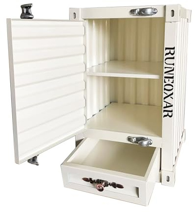 Runeqxar Industrial Container Nightstand Metal Table (White)