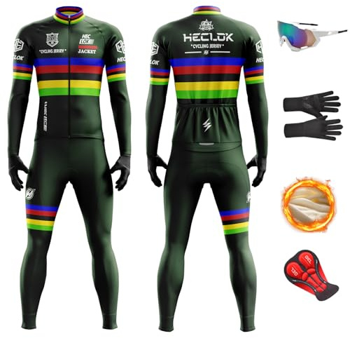 HECLOK Maillot de Ciclismo para Hombre Invierno | Conjunto Térmico Antiviento con Pantalones de Gel 9D para Bicicleta de Carretera y MTB - Protección Total contra el Frío (TYP-6,2XL)