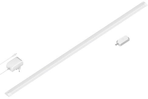 ledscom.de Luce LED sottopensile SIRIS bianco opaco con alimentatore e dimmer a sfioramento, piatto, 114cm, 1261lm, bianco caldo