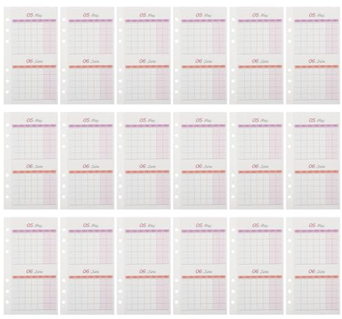 CLISPEED Recharge de Calendrier A6 20 Feuilles Papier Doubles Faces pour Planificateur Budgétaire Flexible, Inserts Mensuels pour Organisation et Suivi des Repas