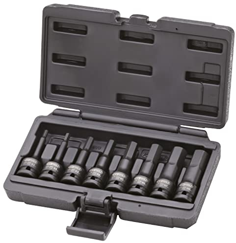 KS Tools - 911.0902 - Jeu de douilles mâles à chocs 6 Pans 1/2' - L.75 mm - Outillage mécanique auto - Malette de rangement et de transport en chrome molybdène - 8 Pièces
