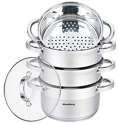 Klausberg Produktbild Mantowarka Dampfkocher 24cm Set Induktion Kochtopf Dampfgarer Glasdeck (5 Elemente)