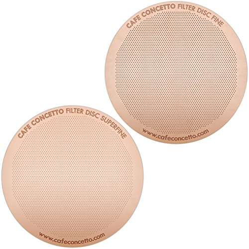 CAFE CONCETTO Filters for use in AeroPress Go/AeroPress Coffee Makers - Disc Fine & Superfine - Reusable - Premium Coated Stainless Steel (Rose Gold, Metal) - Brew Tips Included