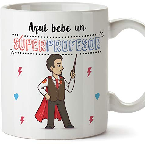 MUGFFINS Taza Profesor (Hombre) - Súper Profesor - Taza de Café/Desayuno - Regalos Originales para Profesores y Maestros - Cerámica 350 ml / 11oz