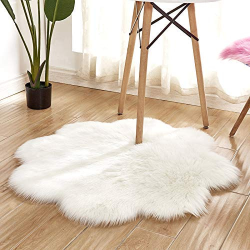 YDFYX Peau de Mouton/Agneau Artificiel | Tapis Fourrure synthétique pour Le Salon, de Chaise Canapé Natte la Chambre à Coucher ou d'enfants, lit, canapé ou Chaise (B-Blanc, 60 x 60CM)