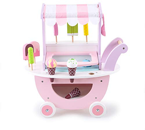 Super Toys Ice Cream Sweet Cart - Wooden Play Shop Boys Toys, Scoop & Learn Ice Cream Cart Role Play Food Dessert Party Game - Kids Toys Set for Children