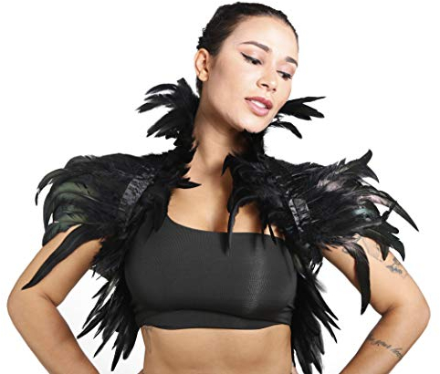 Seawhisper Umhang Schwarz Maleficent Kostüm Damen Feder Umhang Cape Federboa Feder Schal Gothic