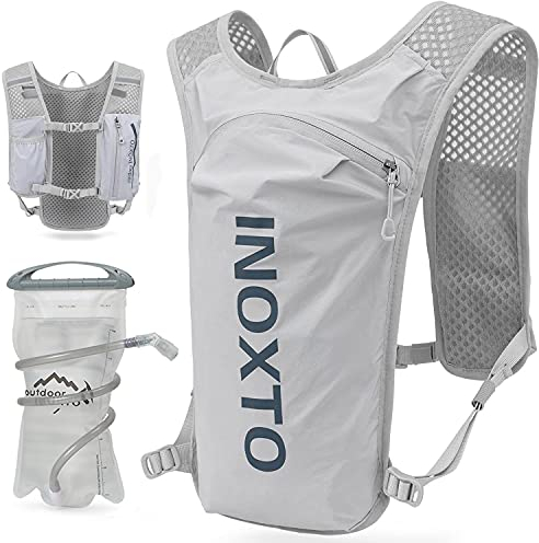 INOXTO Trinkweste, Rucksack, leicht, isoliert, mit 1,5 l Wasserblasentasche, Tagesrucksack für Wandern, Traillaufen, Radfahren, Rennen, Marathon, für Damen und Herren, Hellgrau