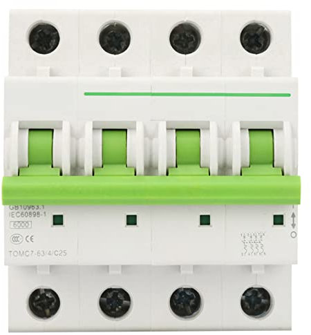 25A Leitungsschutzschalter, 4P Miniatur Leistungsschalter, AC 380V/415V C Typ 6000A Segmentierungsfunktionen C25 Sicherungsautomat DIN Schienen Luftschalter für Verteilerleitungen Solar PV Anlage
