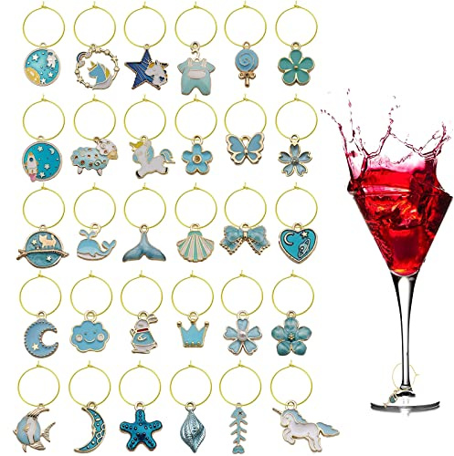 VICDUEKG 31 st vinglas-hängberlocker, glasidentifiering, dryckesmarkeringar, glasmarkör, tema strand, dryckesmarkör, festdekoration för fest, vinglas, vin, cocktail, champagne, Glas