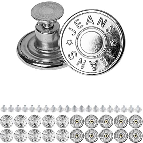 Hosen Ersatz Knöpfe zum Vernieten, 20 Pack, Nickel-frei, für Allergiker, Ø 14 mm Jeansknöpfe, Silber-farben, Jeans Button Nieten, Hose Knopf zum Einschlagen, Metall Hosenknopf, Jeanshose weiter machen
