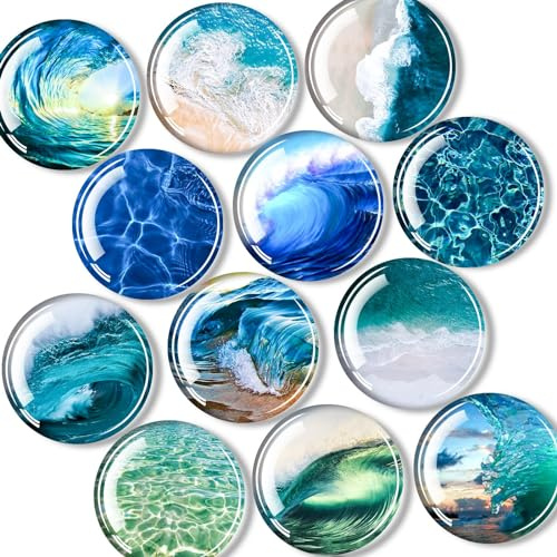 DARUITE 12 Piezas Imanes Nevera, Imanes Pizarra Magnética con Patrón de Mares Azules, Magnets Decorativos Redondos, Ideales para Gabinetes, Refrigeradores, Hogares y Oficinas
