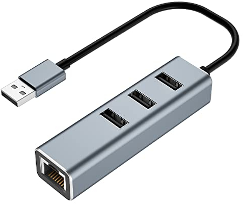 Adattatore USB Ethernet, Hub 4 Porte (3 USB 2.0 e 1 Porta LAN RJ45) 100M Gigabit per MacBook, Mac OS, iMac, Windows, Chrome, Surface, XPS