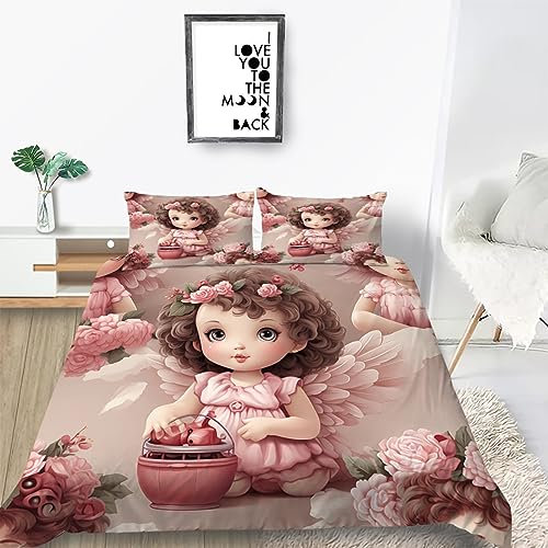 Bettwäsche 135x200 Engel 3D Druck Bettbezüge und 2 Kissenbezug 80x80 Kuschelig Atmungsaktive Bettwäsche Set 3 Teilig mit Reißverschluss