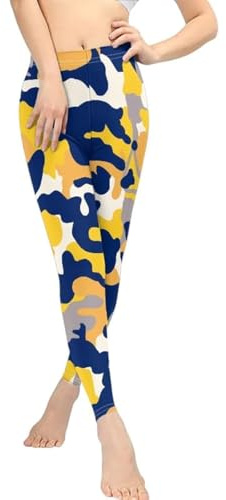 Irisjudy Camouflage High Waisted Leggings for Women Plus Size, Yellow Blue Camo Print Yoga Pants Scrunch Butt Workout Leggings Breathable