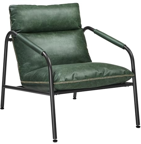 VASAGLE EKHO Kollektion - Loungesessel, Armlehnenstuhl mit Metallrahmen, Kunstleder, mit Nähten, Mid-Century-Modern-Stil, für Wohnzimmer, Schlafzimmer, Arbeitszimmer, Lounge, waldgrün LAC014C01