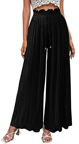 pvucpot Pantalon Large Femme Fluide - Coupe Ample Pantalon Palazzo à Jambe Large pour Femme Pantalon décontracté Taille Haute plissé Pantalon Été Droit Décontractés Large Coton Lin Fluide