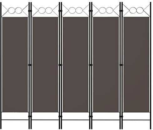Rantry 5-Panel Room Divider Anthracite 200x180 cm, Panel Screen, Movable Partition, Privacy Separator Wall Furniture Indoor Bedroom Office Bathroom Paravent Room Dividers
